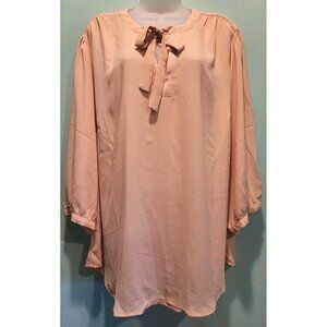 New Torrid Peach Tie Neck 3/4 Sleeve Peasant Blouse Sz 3/3X